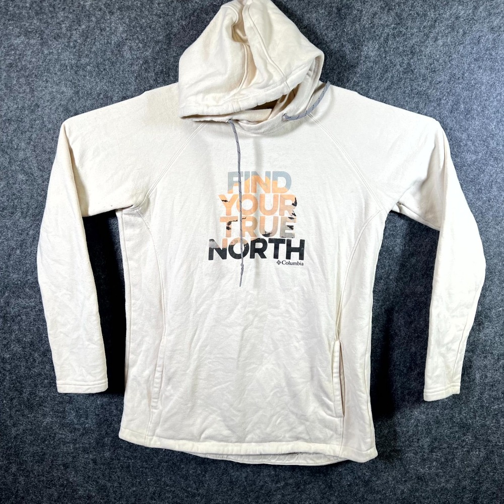 Columbia Find Your True North Hoodie Mens S Beige Fleece-Lined Sports Sweatshirt